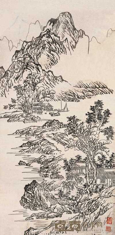 黄秋园 仿古山水 镜心 80×39.5cm